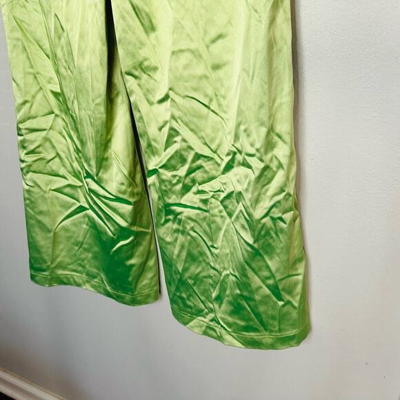 ALIÉTTE Women's Green Satin Front Zipper Closure Retro Wide Leg Pants Size 4 - Picture 13 of 16